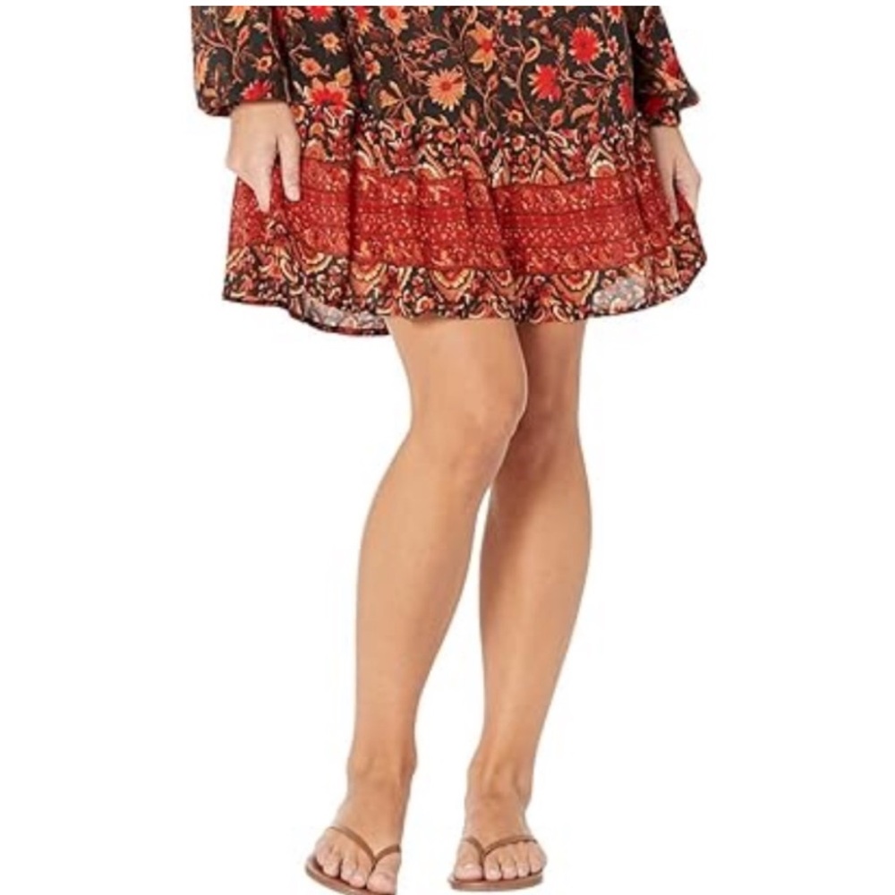 Billabong hearts desire slowly long sleeve mini dress black brown red floral - Picture 2 of 11